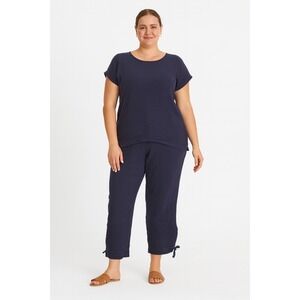 Shannon Passero Women's Navy Blue Cotton Gauze Short Sleeve Top & Pants Set- L
